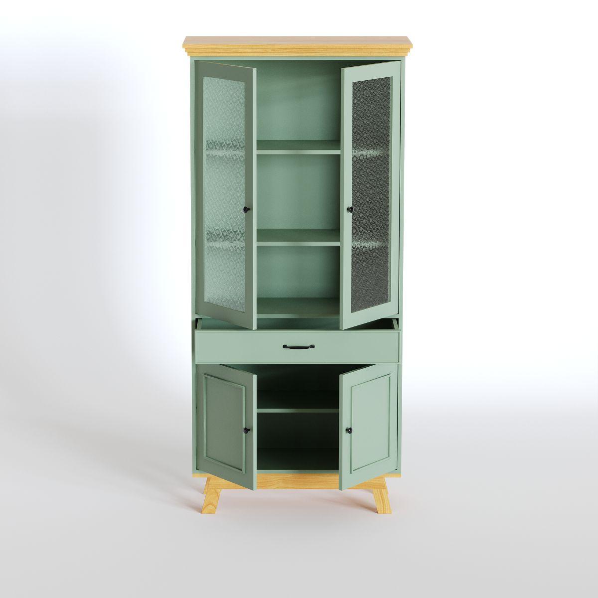 MEVEN | ויטרינה כפרית גבוהה עם דלתות זכוכית סבתא ומגירות - 90 ס״מ - ארון