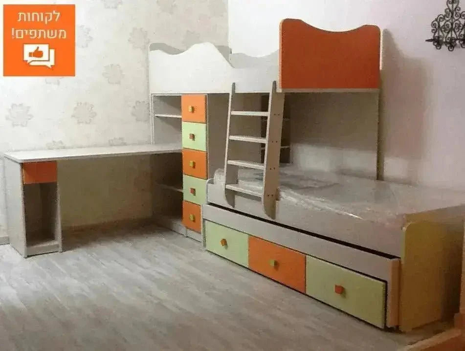 נועם | מיטת קומותיים רכבת עם ספריה ואחסון רב - - אשריאן | ASHERIAN