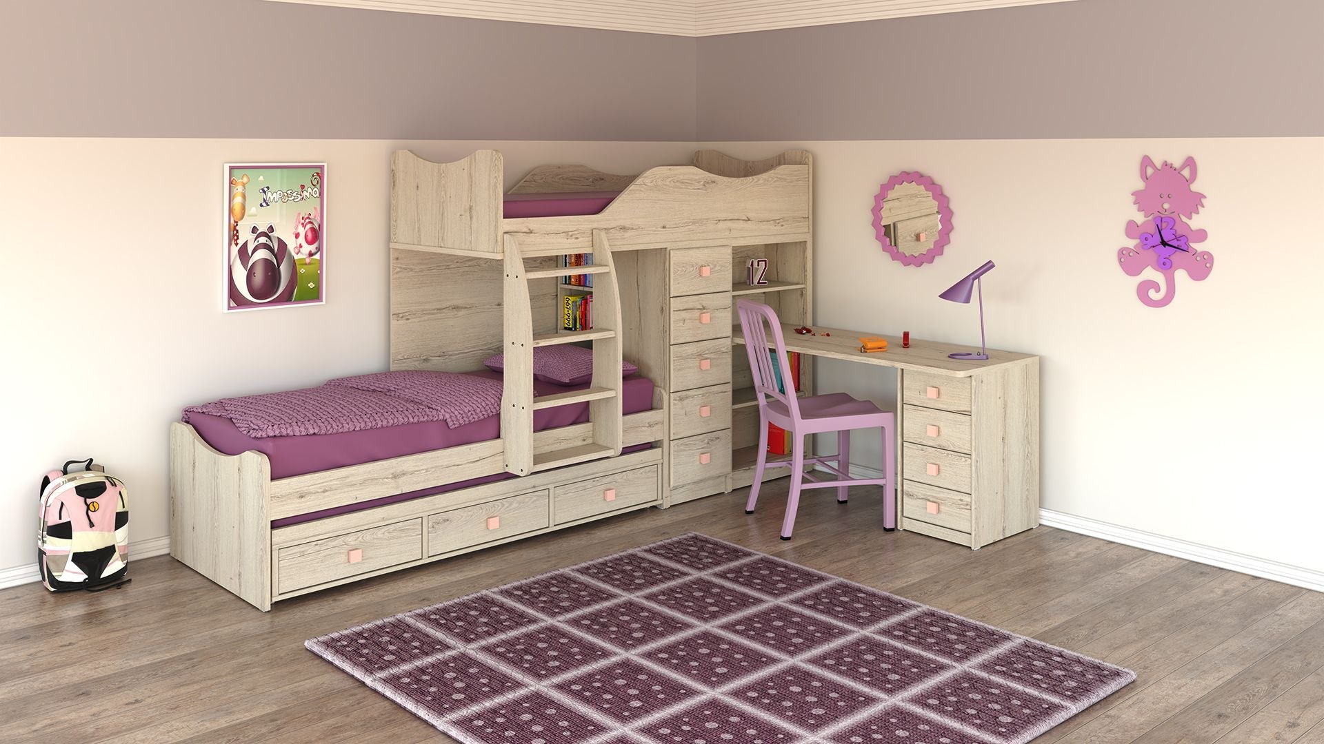 YARIN | מיטת קומותיים רכבת נפתחת עם שולחן כתיבה ומגירות אחסון - - אשריאן | ASHERIAN