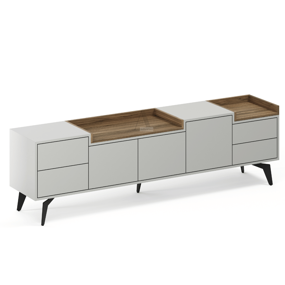 MILA | מזנון מודרני לסלון בשילוב מגשים בעץ - - אשריאן | ASHERIAN