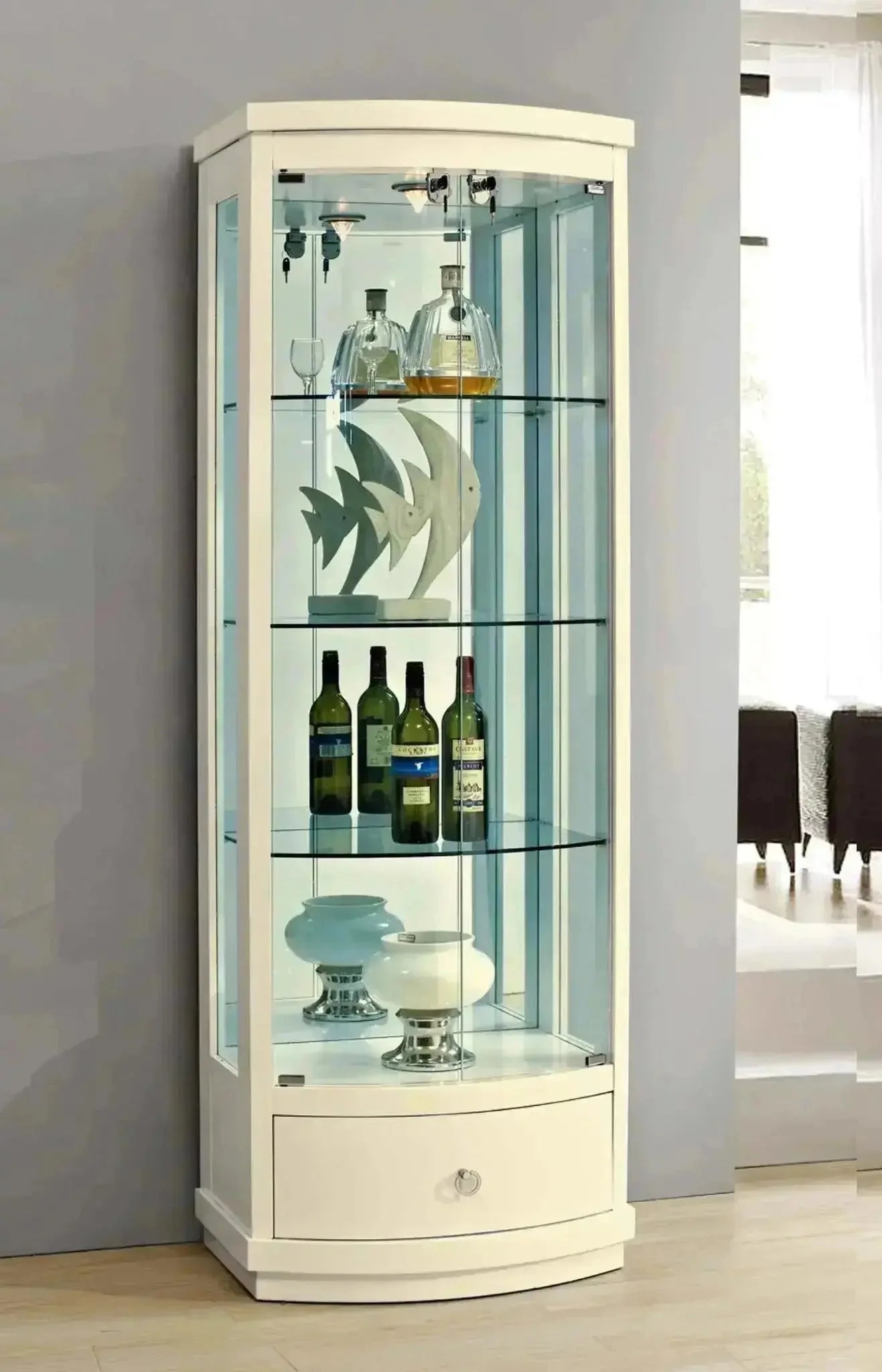 Napoleon | ויטרינה זכוכית עם מגירה ותאורה - שמנת - אשריאן | ASHERIAN