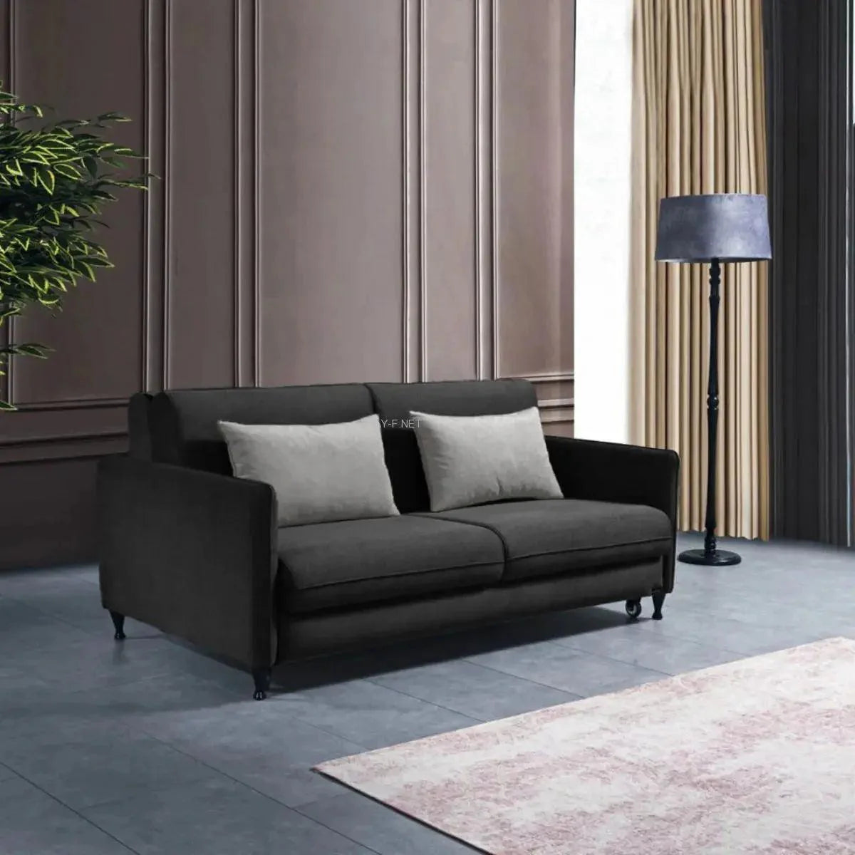 Napoli | ספה דו מושבית איכותית נפתחת למיטה זוגית - אפור פחם - אשריאן | ASHERIAN