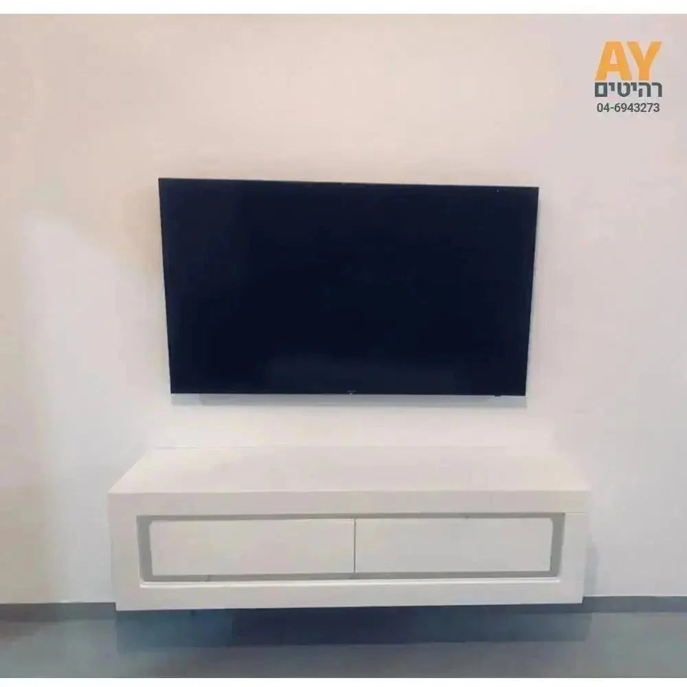 NICOLE | מזנון צף קטן לסלון בשילוב פסי ניקל - - אשריאן | ASHERIAN