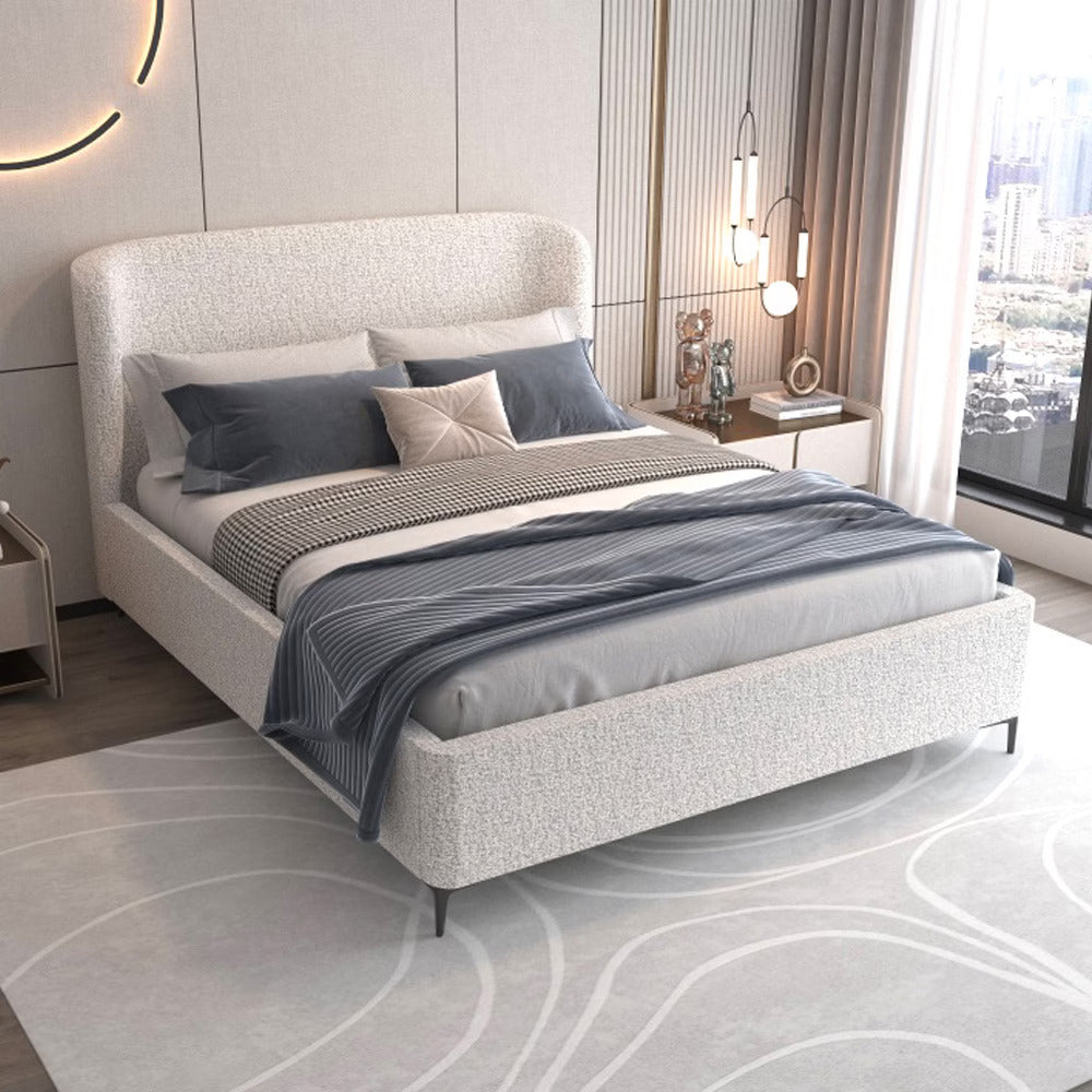 NONA | מיטה זוגית עם ארגז מצעים בבד בוקלה - 140/190 ס״מ / אפור בהיר