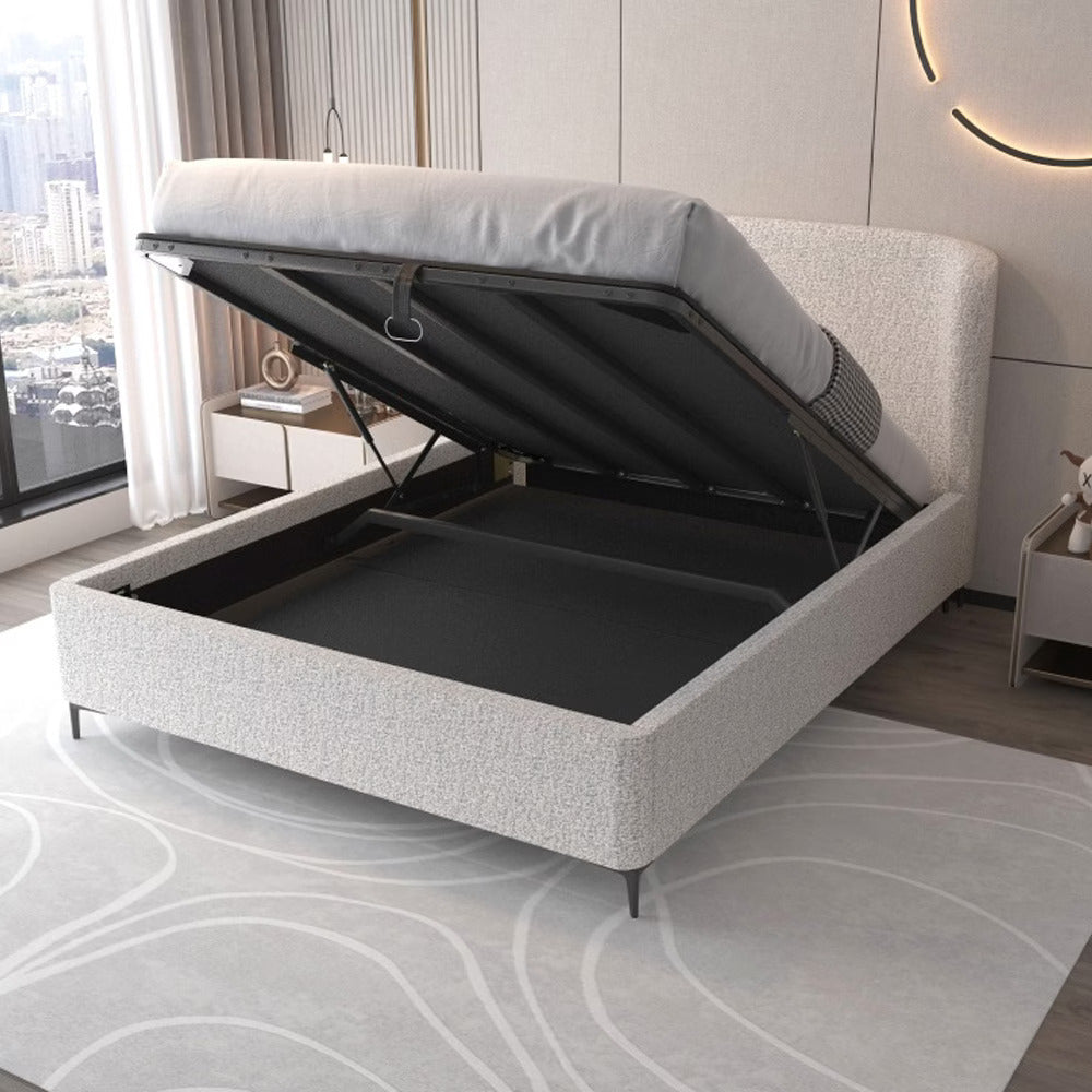 NONA | מיטה זוגית עם ארגז מצעים בבד בוקלה