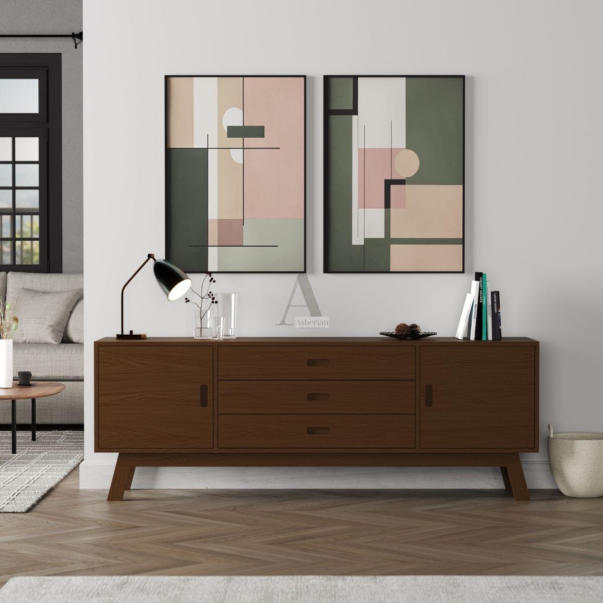 OAKNUT | מזנון רטרו עם מגירות דלתות ורגל עץ מלא - 160 ס״מ