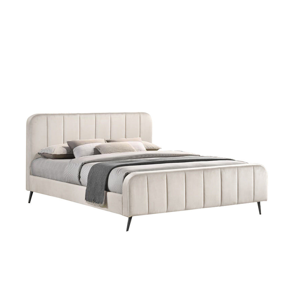 KOREA DOUBLE | מיטה זוגית מעוגלת עם פסים בריפוד בד אפור