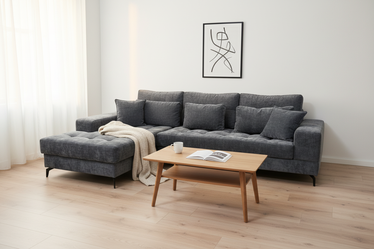 OSLO | ספה שזלונג פינתית מרווחת בעיצוב נורדי - ג׳ינס / פינתי 280/180 ס״מ