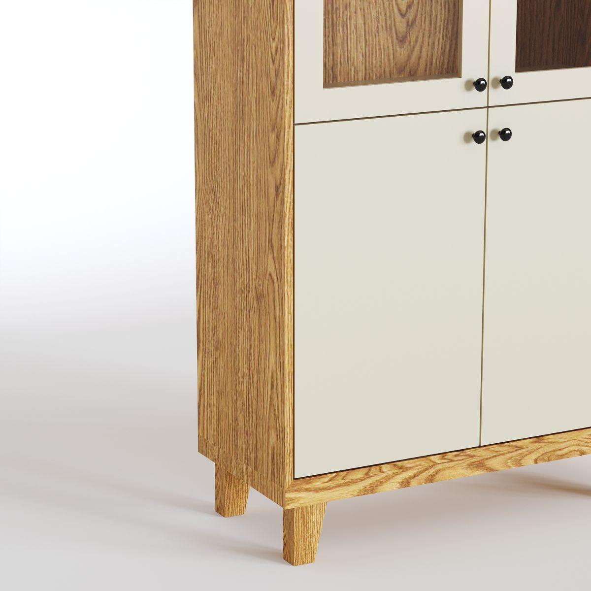 REVEN | ויטרינה סקנדינבית גבוהה עם זכוכית שקופה ופורניר עץ - 90 ס״מ - ארון