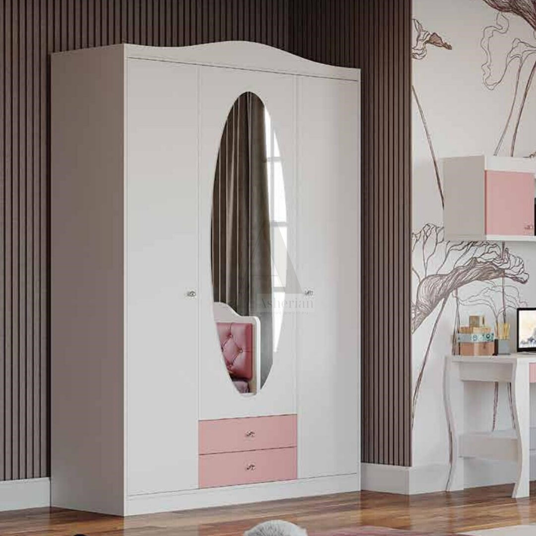 ROMI | ארון פתיחה לילדים בעיצוב קלאסי עם מראה אובלית ומגירות - 160 ס״מ - 3 דלתות - אשריאן | ASHERIAN