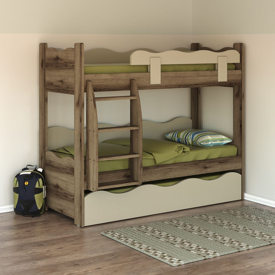 RONI | מיטת קומותיים מעוצבת עם מיטת חבר נפתחת - - אשריאן | ASHERIAN