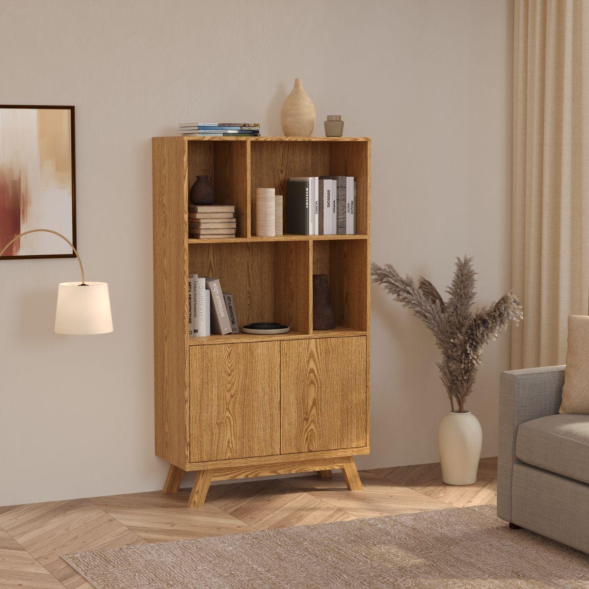 RUNE | יחידת מדפים מעץ עם דלתות אחסון טאץ׳ - 90 ס״מ