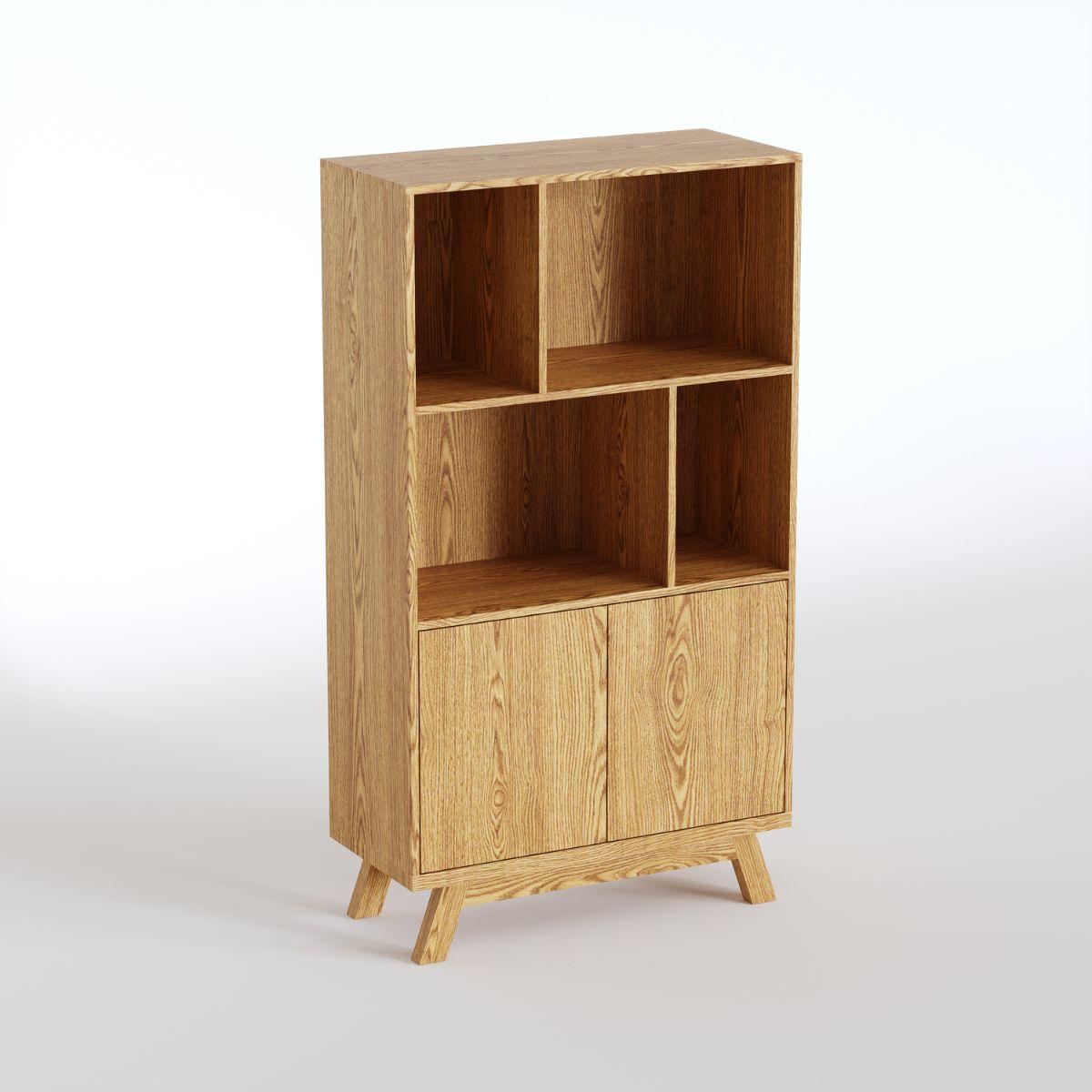 RUNE | יחידת מדפים מעץ עם דלתות אחסון טאץ׳ - 90 ס״מ