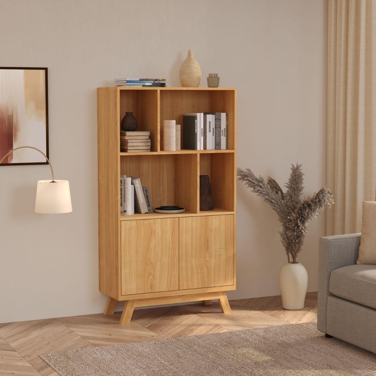 RUNE | יחידת מדפים מעץ עם דלתות אחסון טאץ׳ - 90 ס״מ