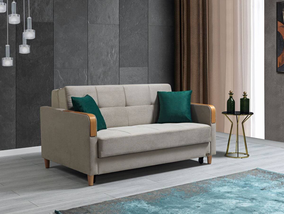 HOLIDAY | ספה נפתחת למיטה בעיצוב נורדי עם ידיות עץ - - אשריאן | ASHERIAN