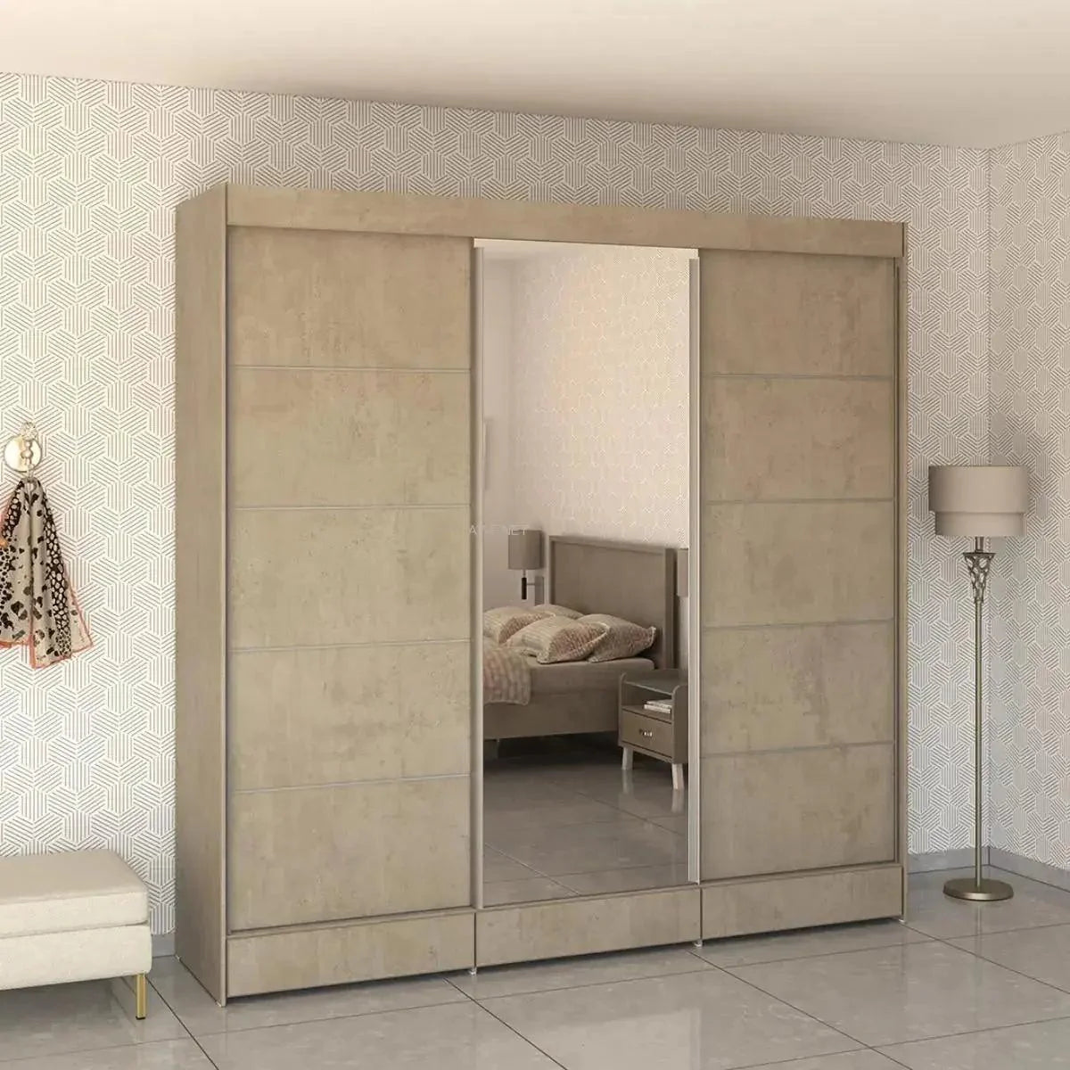 Sand | ארון הזזה איכותי עם מגירות חיצוניות ומראה MDF - - אשריאן | ASHERIAN