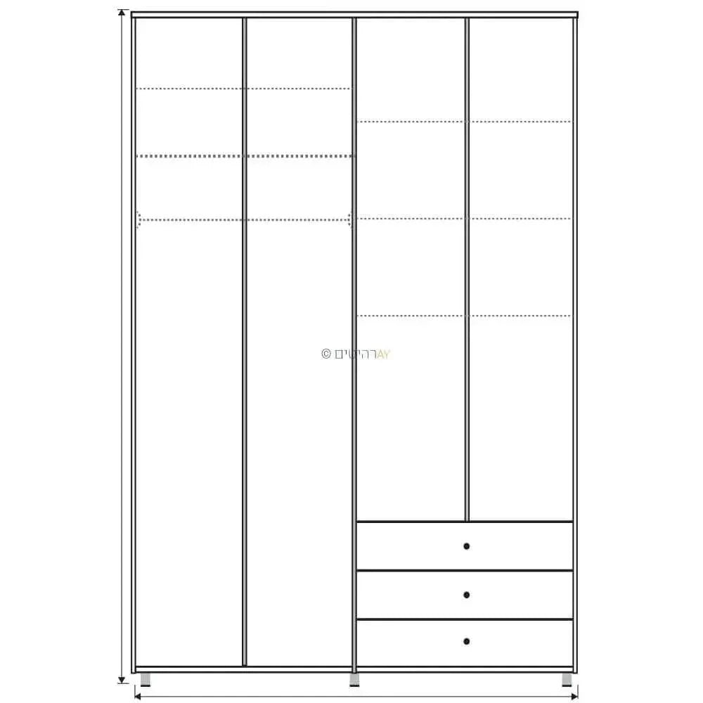 Shaked | ארון בגדים בעיצוב כפרי עם 4 דלתות ומגירות מעץ מסנדוויץ' - - אשריאן | ASHERIAN