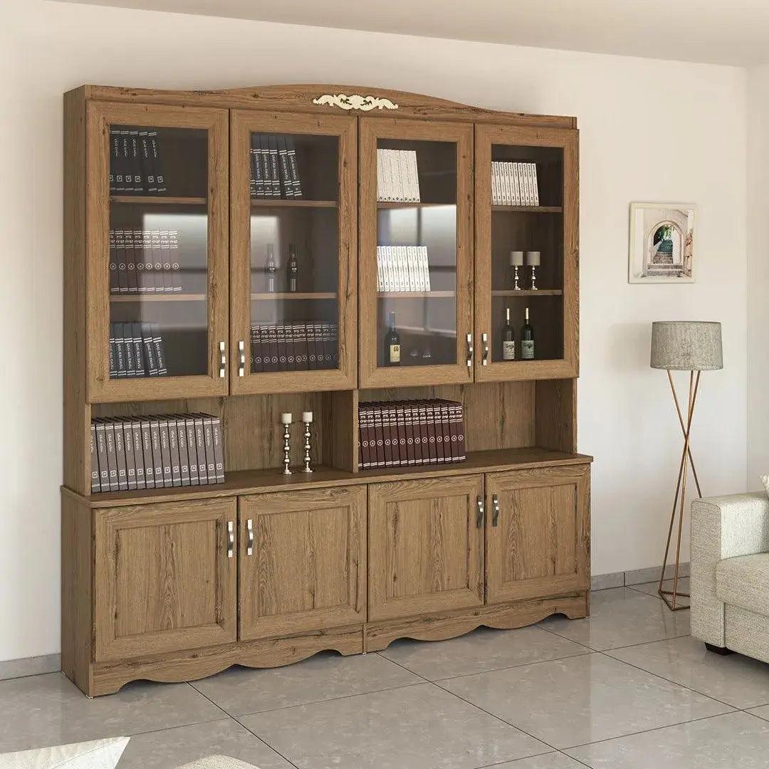 M02 | ספריה מעוצבת ברוחב 2.40 מ' עם 4 דלתות זכוכית בחלוקה רחבה - - אשריאן | ASHERIAN