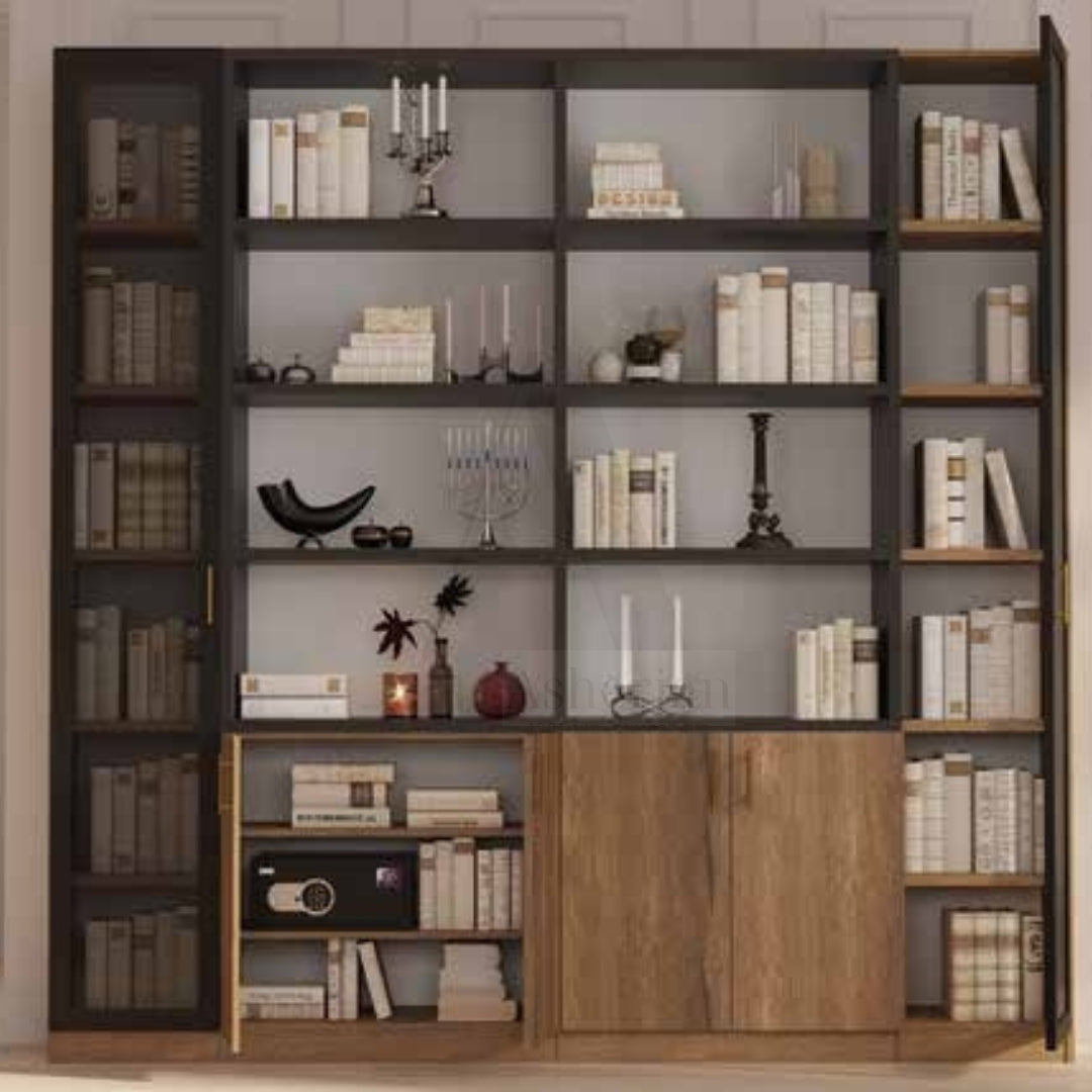 DEKEL | ספריה מעוצבת לסלון עם מדפים עבים ודלתות אחסון - - אשריאן | ASHERIAN