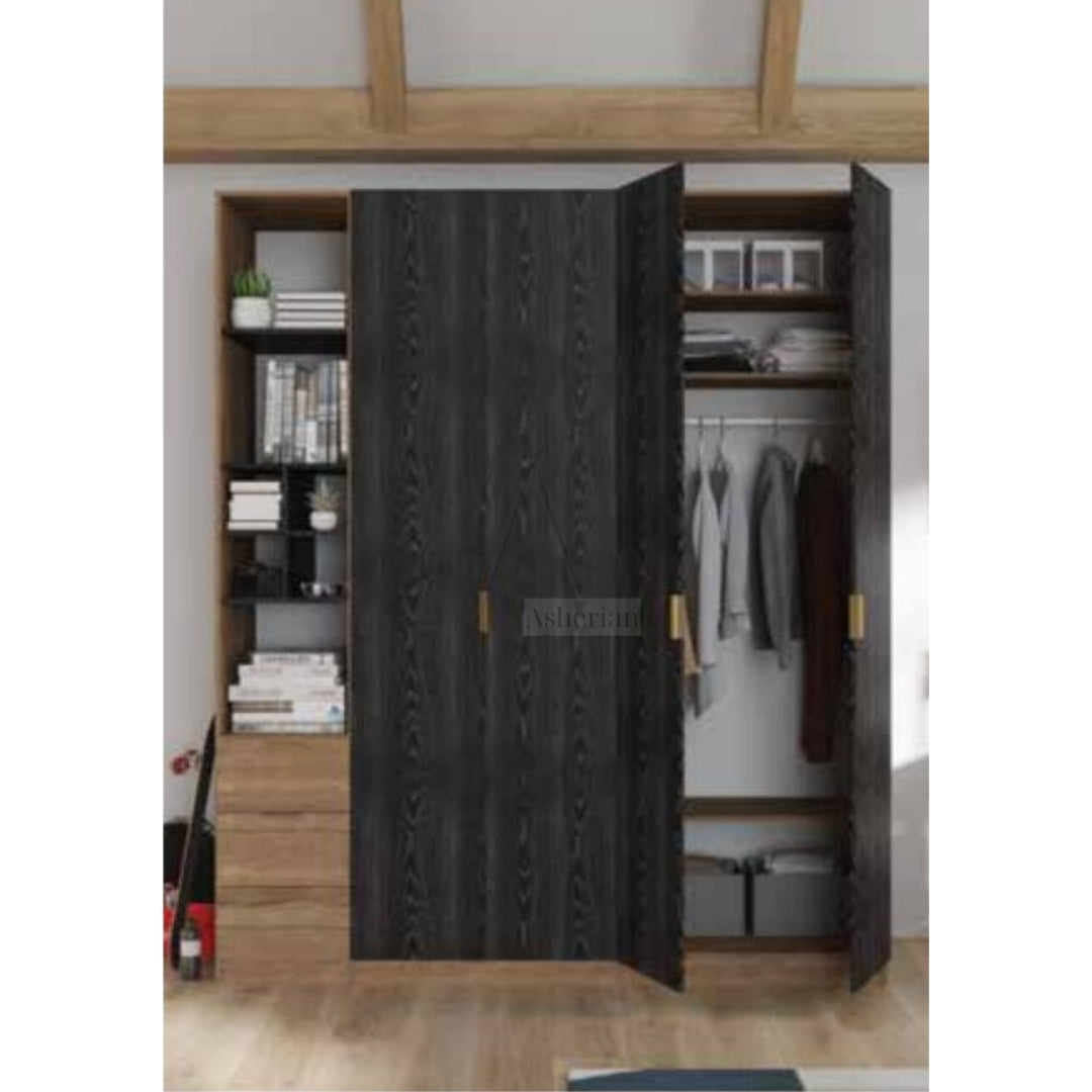 SHON | ארון בגדים במראה נקי עם תא פתוח ומגירות - - אשריאן | ASHERIAN