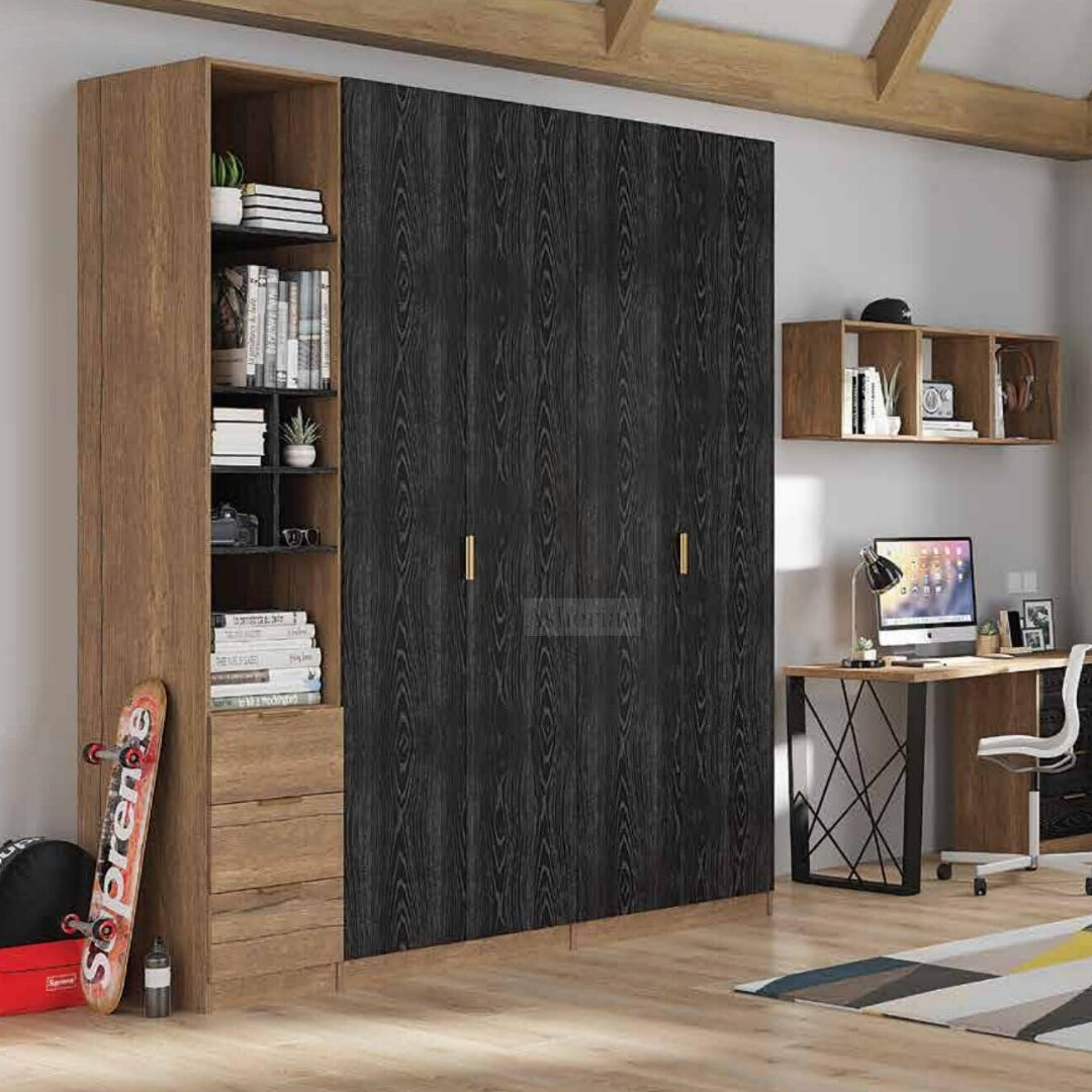 SHON | ארון בגדים במראה נקי עם תא פתוח ומגירות - - אשריאן | ASHERIAN