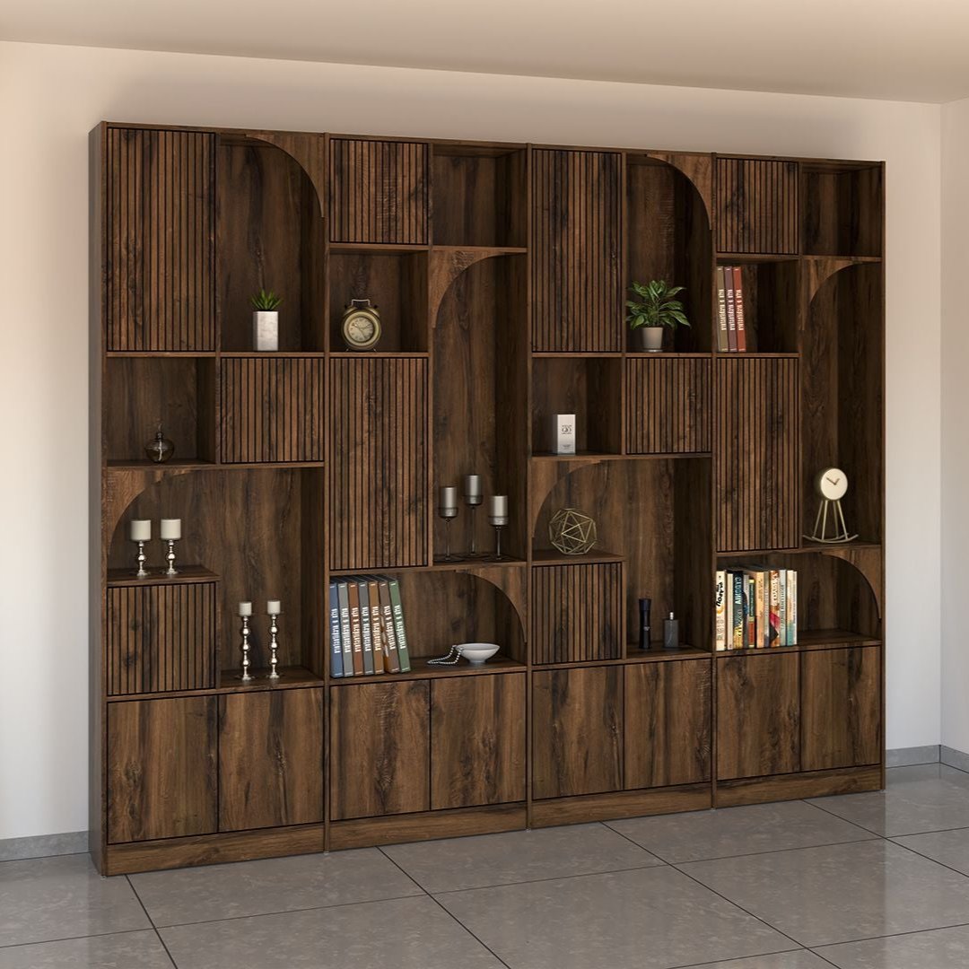 SHOW | ספריה מודרנית בגימור מעוגל עם חריטות ודלתות קו 0 - 295 ס"מ - אשריאן | ASHERIAN