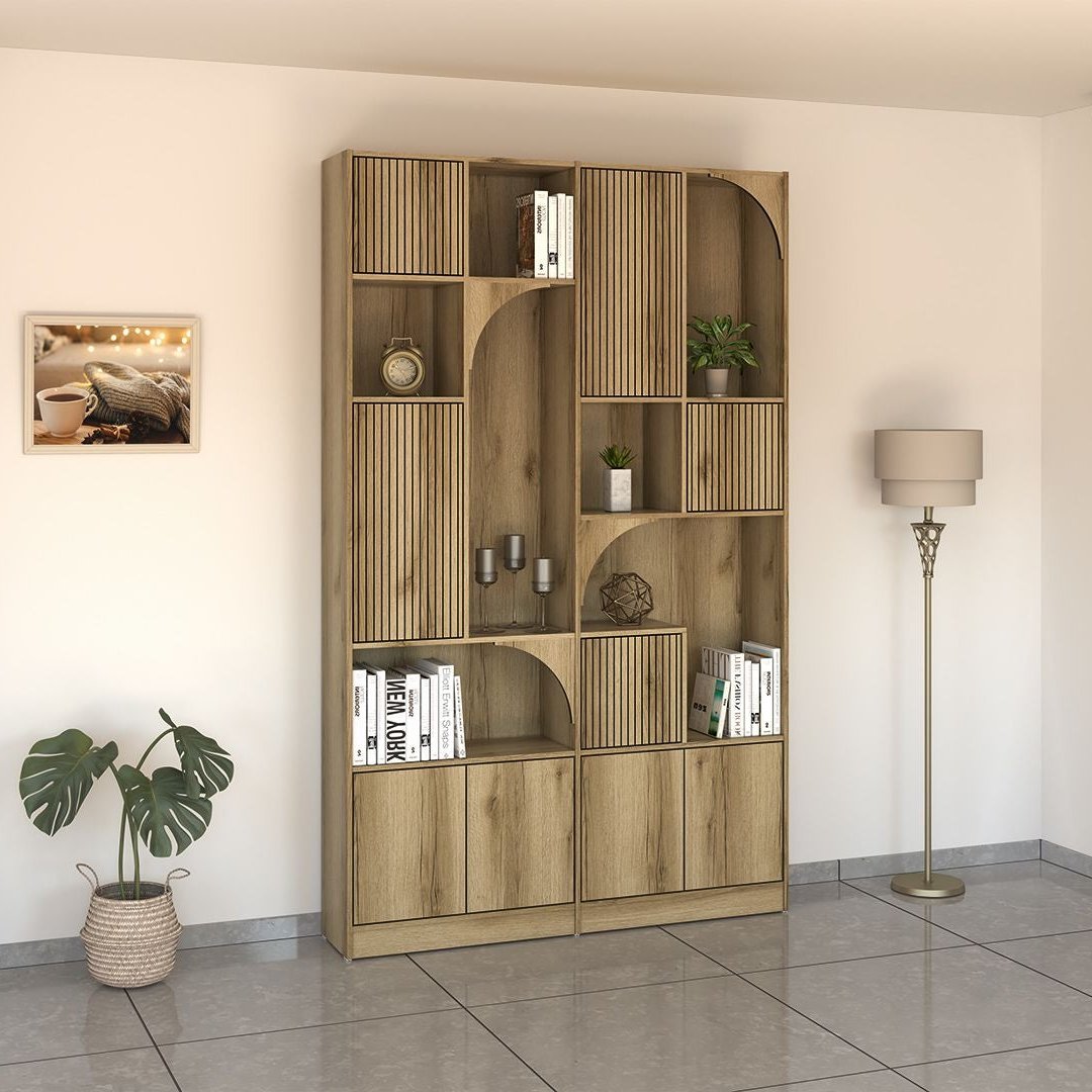 SHOW | ספריה מודרנית בגימור מעוגל עם חריטות ודלתות קו 0 - 148 ס"מ - אשריאן | ASHERIAN