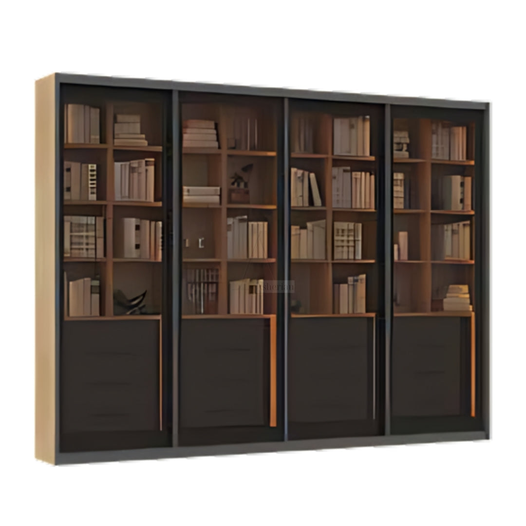 SLIDER | ספריה שקופה לסלון עם דלתות הזזה ומגירות - 320 ס"מ - 4 דלתות - אשריאן | ASHERIAN