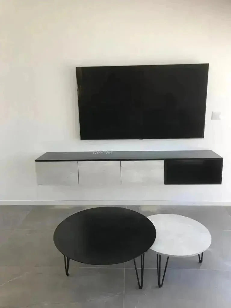 STOCK | מזנון צף לסלון במראה מינימליסטי עם מדף פתוח ו-3 מגירות - - אשריאן | ASHERIAN