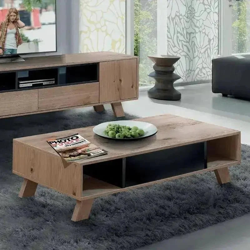 TOMER | סט מזנון ושולחן לסלון עם תאים פתוחים ורגלי עץ - - אשריאן | ASHERIAN