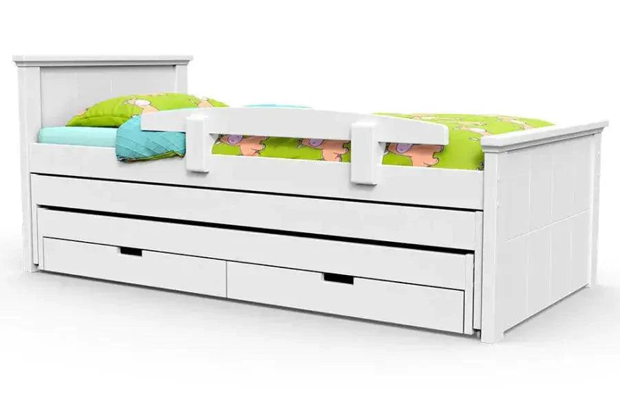 TRIO | מיטת ילדים איכותית עם מיטת חבר משולשת, מעקה ומזרנים במתנה! תוצרת רהיטי עין חרוד - לבן 80/190 ס״מ - אשריאן | ASHERIAN