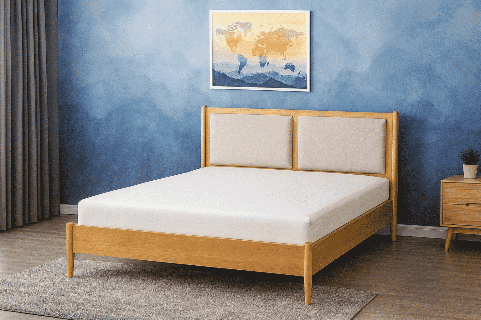 VEGA | מיטת עץ מלא בעיצוב בוהו שיק עם ראש מרופד - 140/190 ס״מ / טבעי - מיטה זוגית