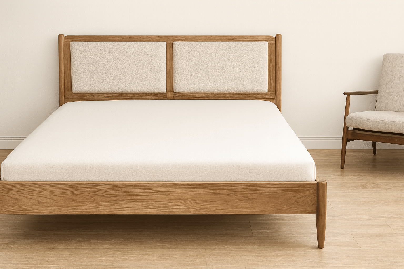 VEGA | מיטת עץ מלא בעיצוב בוהו שיק עם ראש מרופד - 140/190 ס״מ / שיטה - מיטה זוגית