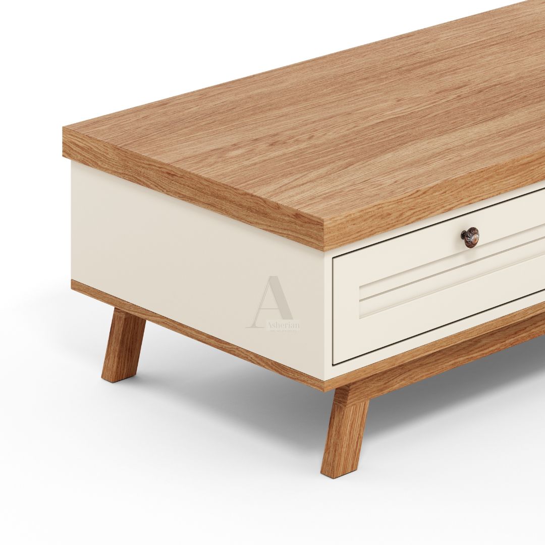 SKY | שולחן וינטאג׳ לסלון במראה כפרי עם מגירות