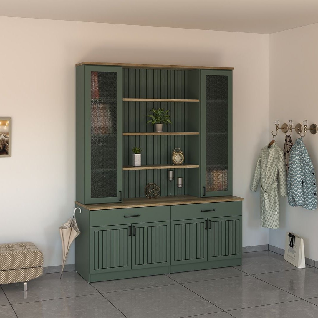 YAARA | ארון כניסה כפרי עם מגירות ודלתות זכוכית סבתא - 180 ס"מ - אשריאן | ASHERIAN