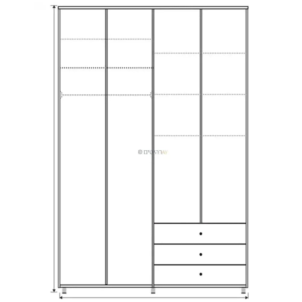 Yarden | ארון בגדים כפרי עם 4 דלתות ומגירות מסנדוויץ' - - אשריאן | ASHERIAN