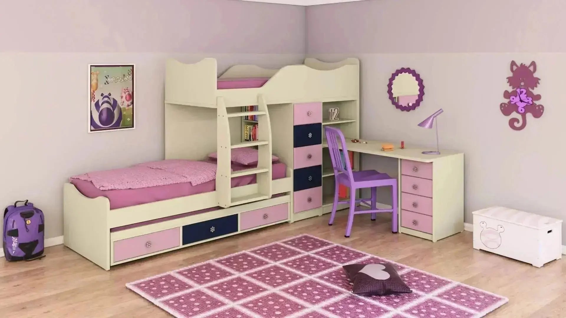 YARIN | מיטת קומותיים רכבת נפתחת עם שולחן כתיבה ומגירות אחסון - - אשריאן | ASHERIAN