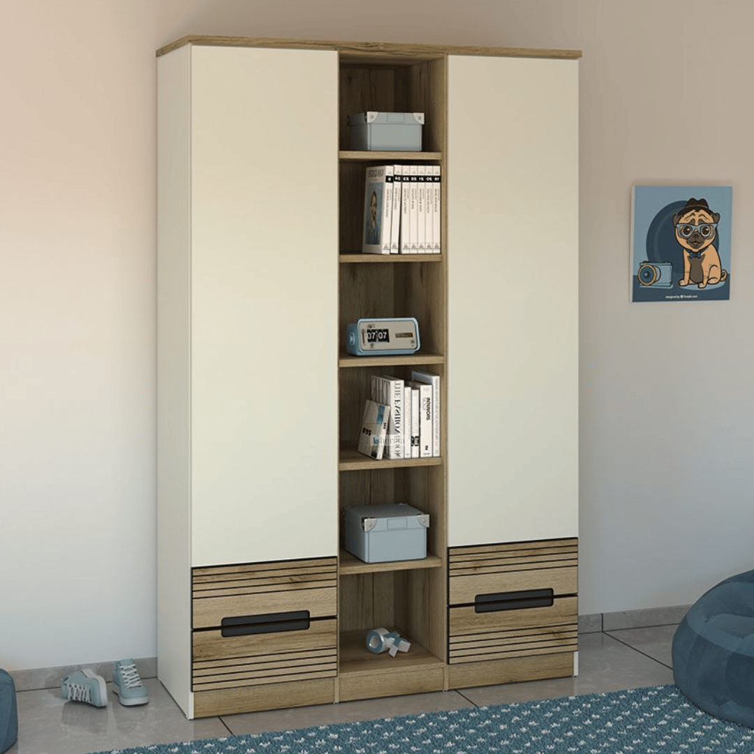YARIN | ארון פתיחה מעוצב לילדים עם מדפים פתוחים ומגירות - 140 ס״מ - 2 דלתות ומדפים פתוחים - אשריאן | ASHERIAN