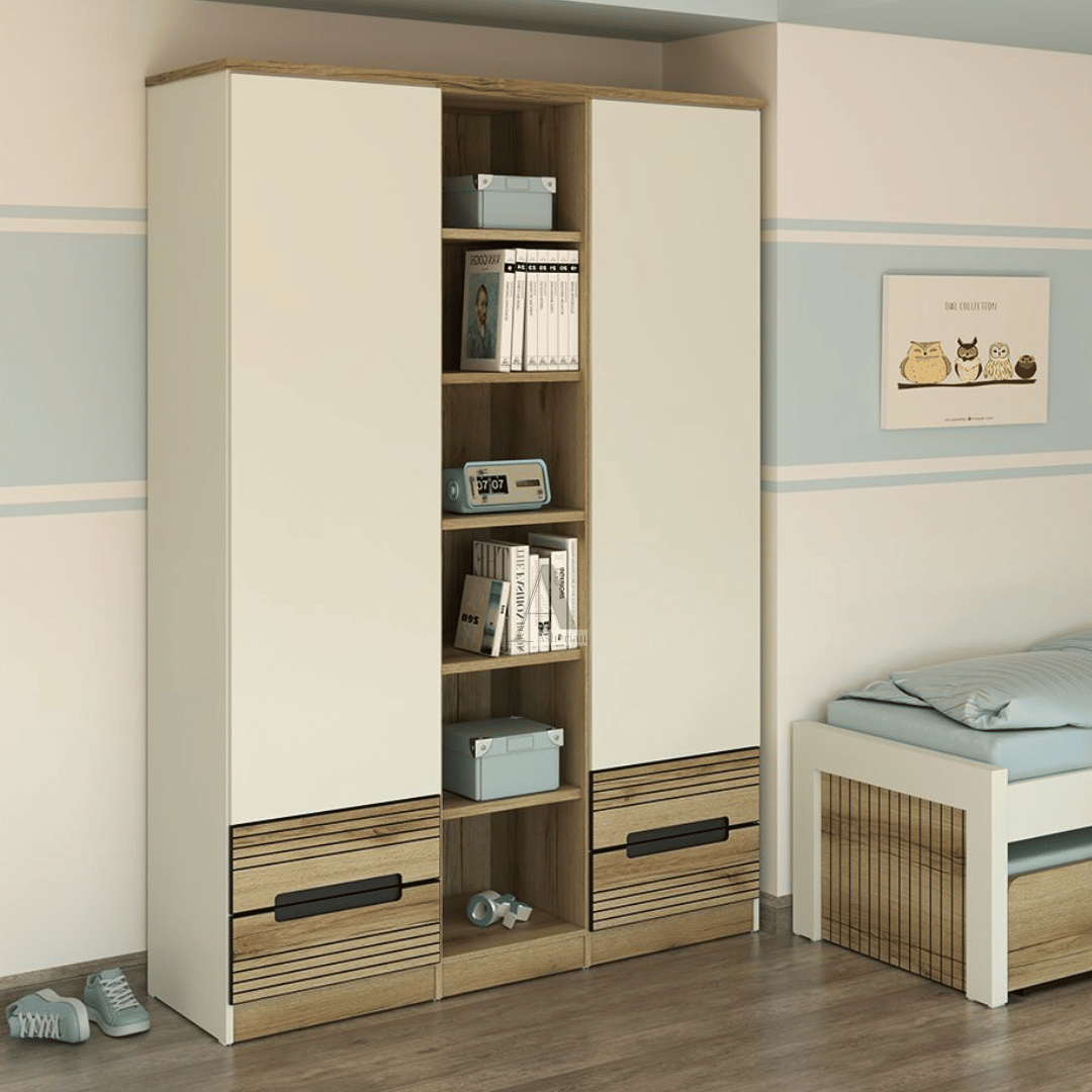 YARIN | ארון פתיחה מעוצב לילדים עם מדפים פתוחים ומגירות - - אשריאן | ASHERIAN