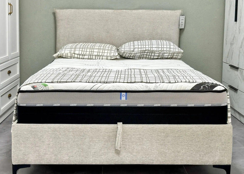 GAYA | מיטה זוגית מעוצבת עם ארגז מצעים בריפוד בד אריג - אשריאן | ASHERIAN