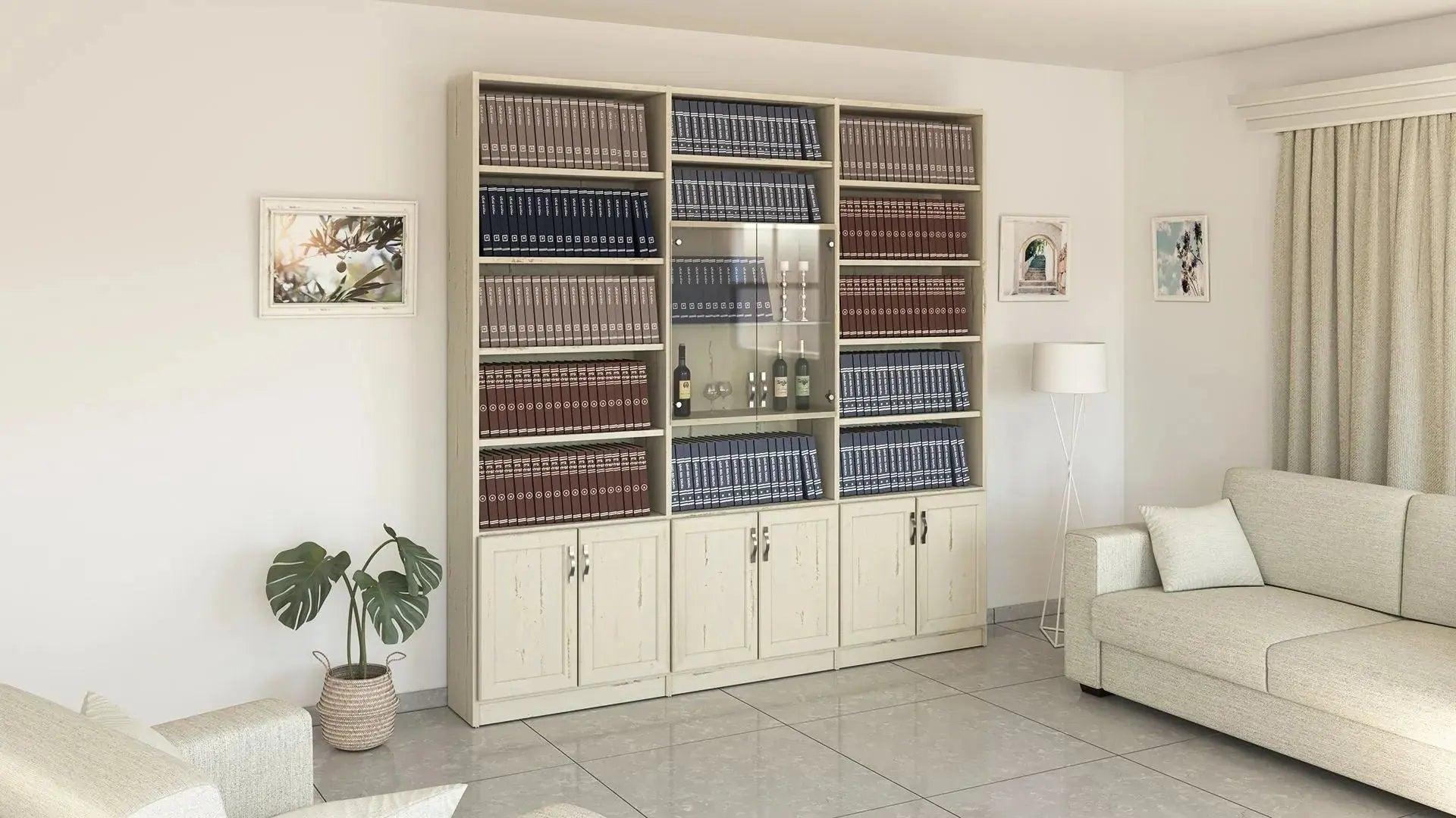 K31 | ספריה מעוצבת עם דלתות זכוכית מלאה - 240 ס״מ - 6 דלתות - אשריאן | ASHERIAN