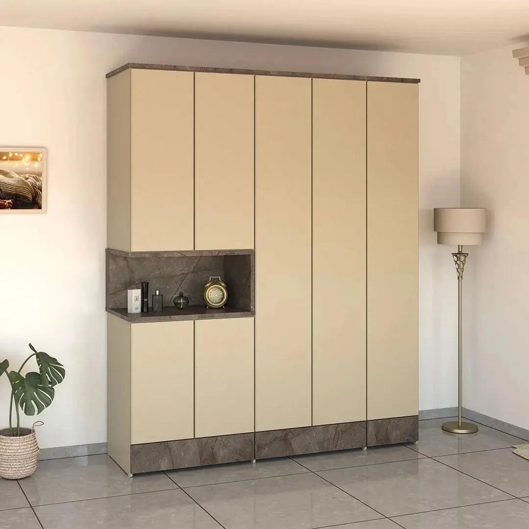 Air | ארון בגדים במראה נקי עם נישה פתוחה ומגירות - 200 ס״מ - 5 דלתות - אשריאן | ASHERIAN