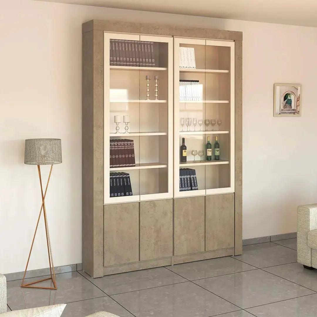 Arbel | ארון לסלון במראה מודגש עם דלתות זכוכית - 178 ס״מ - 4 דלתות   - אשריאן | ASHERIAN