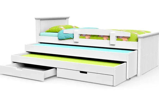 TRIO | מיטת ילדים איכותית עם מיטת חבר משולשת, מעקה ומזרנים במתנה! תוצרת רהיטי עין חרוד - אשריאן | ASHERIAN