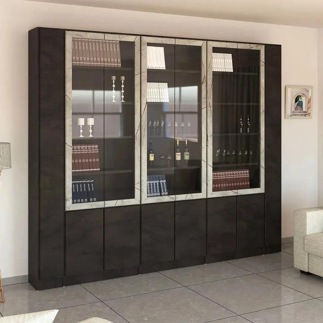 Hermon | ארון מעוצב לסלון בשילוב דלתות זכוכית - 288 ס״מ - 8 דלתות - אשריאן | ASHERIAN