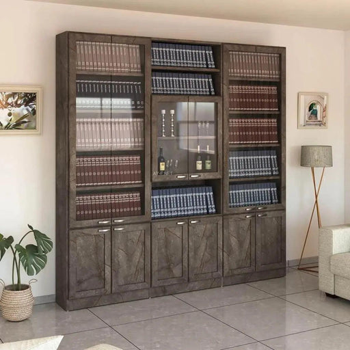 K384 | ספריה מעוצבת במראה ייחודי עם 6 דלתות זכוכית ברוחב 240 סֿמ - אשריאן רהיטים - אשריאן | ASHERIAN