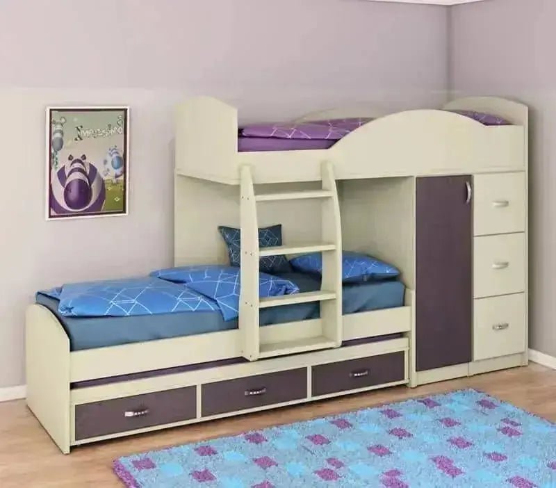 ALONA | מיטת רכבת קומותיים עם ארון ומגירות + מיטת חבר - - אשריאן | ASHERIAN