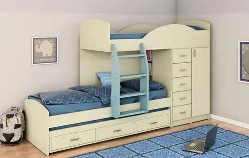 מיה | מיטת קומותיים בסגנון רכבת דגם "מיה" עם מיטת חבר נשלפת והמון אחסון - Asherian | אשריאן רהיטים