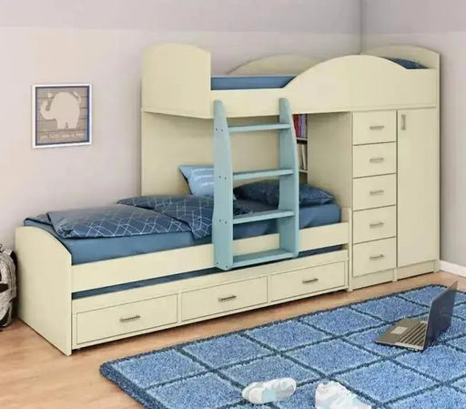 מיה | מיטת קומותיים בסגנון רכבת דגם "מיה" עם מיטת חבר נשלפת והמון אחסון - Asherian | אשריאן רהיטים