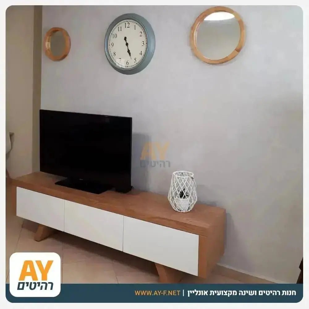 REGEV | סט מזנון ושולחן לסלון בעיצוב נקי עם רגלי עץ - - אשריאן | ASHERIAN
